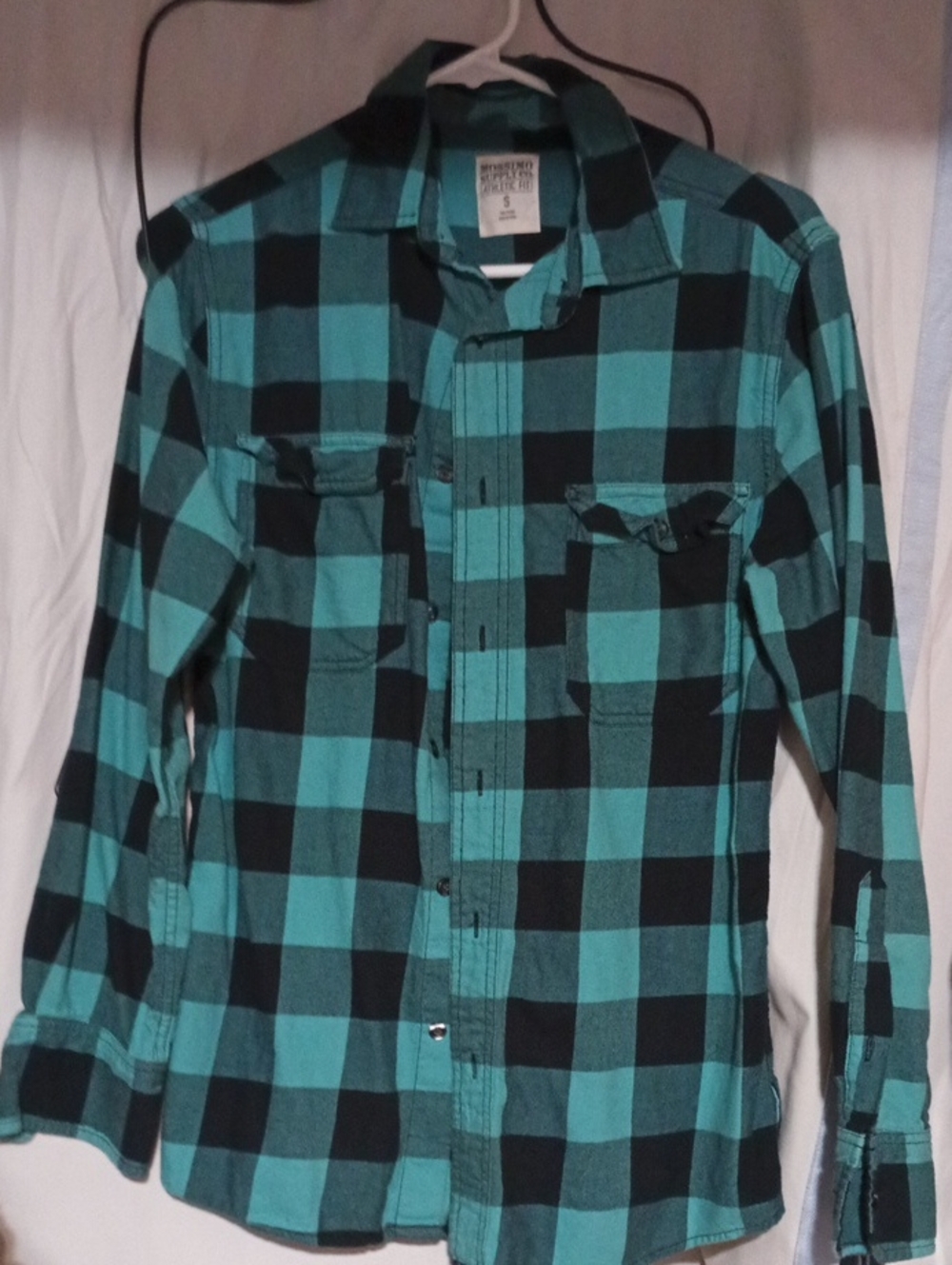 Mossimo Supply Co. Teal and Black Plaid Button-Up Shirt